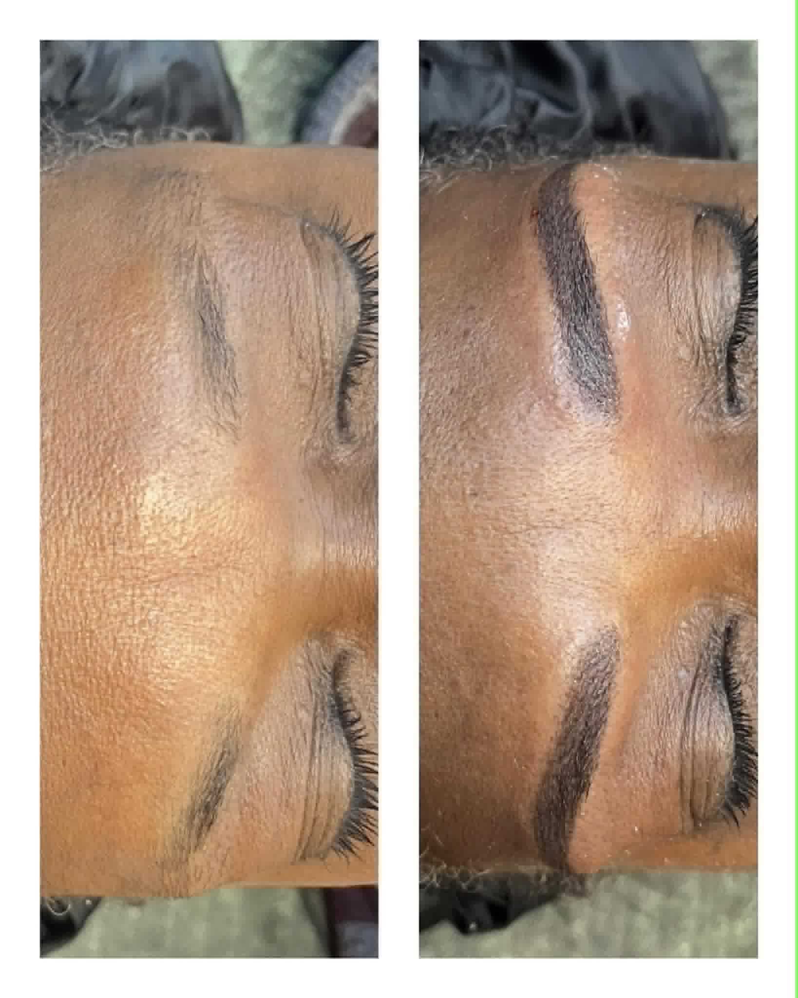 Nano brows on deeper skin tone, before and after