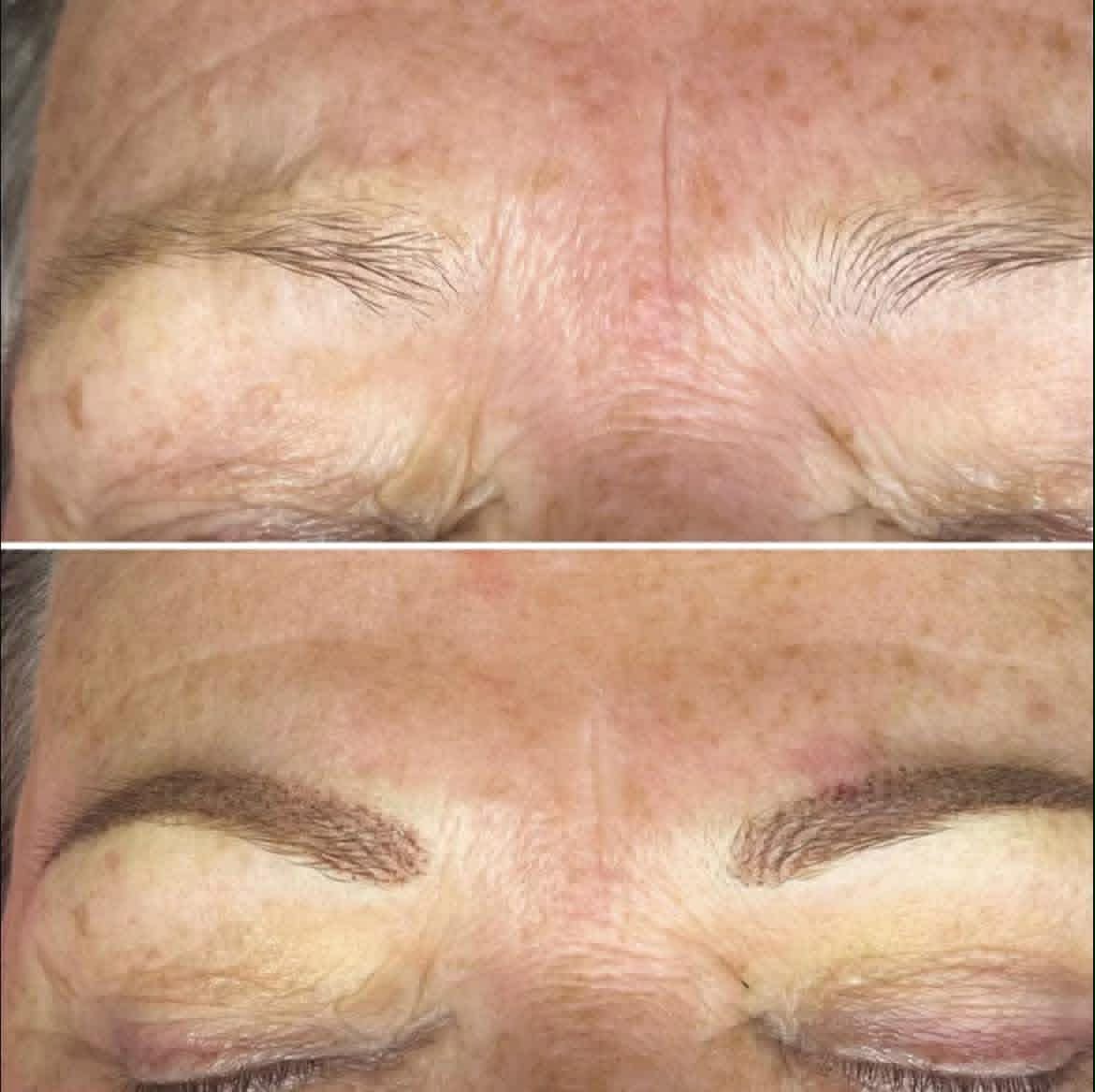 Powder brows on mature client, before and after